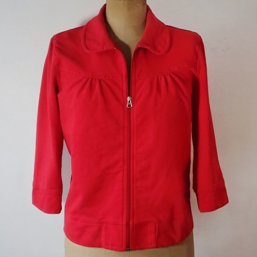 Requirements Size L Jacket Vintage Y2K 90s Red Full Zip Round Pan Collar Ruffle